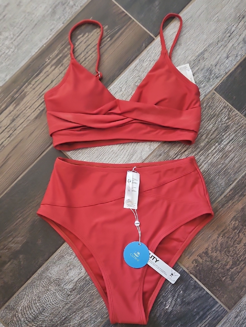 High Waisted Rust Red Bikini Set